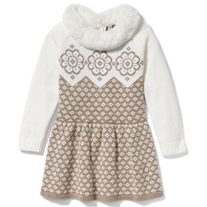 Janie and Jack White and Tan Knit Dress Faux Fur Collar